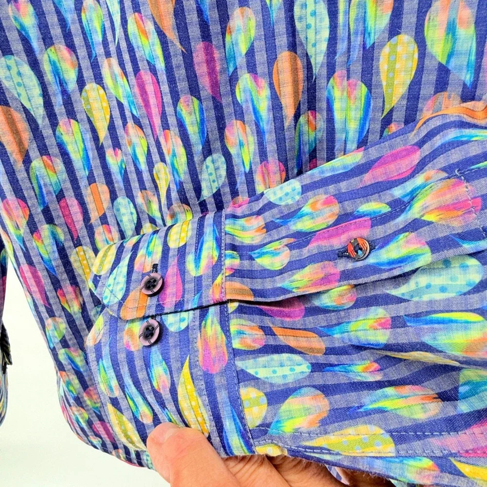 Luchiano Visconti Mens‎ Blue Paisley Print Long Sleeve Button Up Shirt Lg